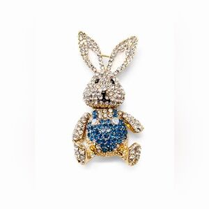 Bunny Brooch Gold Tone with Rhinestones